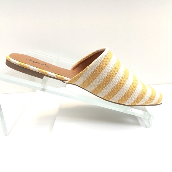 Last Pair Yellow Striped Mules Awning Stripe Flats - Picture 2 of 8